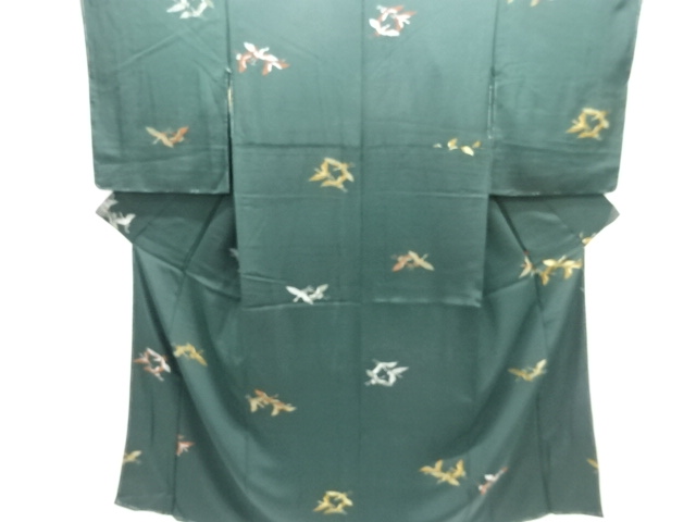 大正ロマン　群鶴模様織出し漆着物